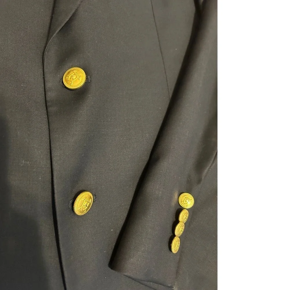 Lauren Ralph Lauren 40 R gold button navy blue wool suit blazer jacket‎ Career